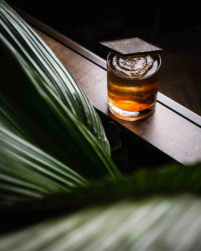 Señor Capitán old fashioned with palm leaves