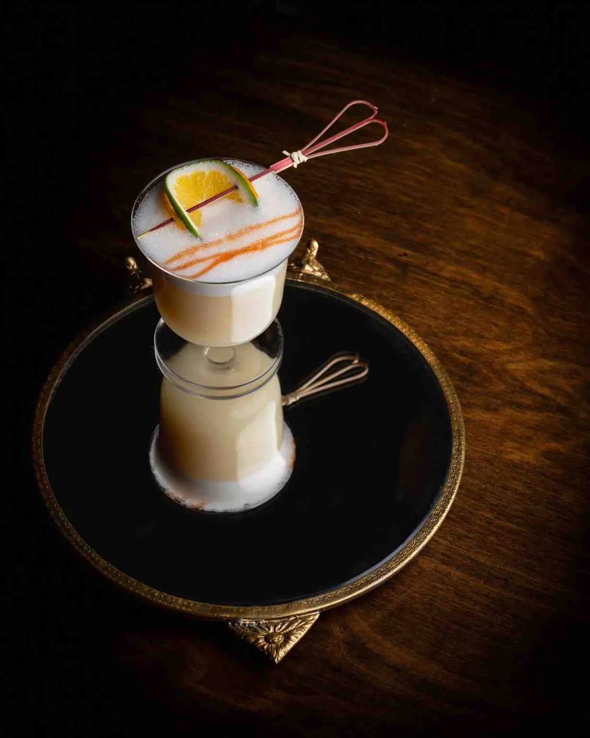 Pisco Sour on brass tray