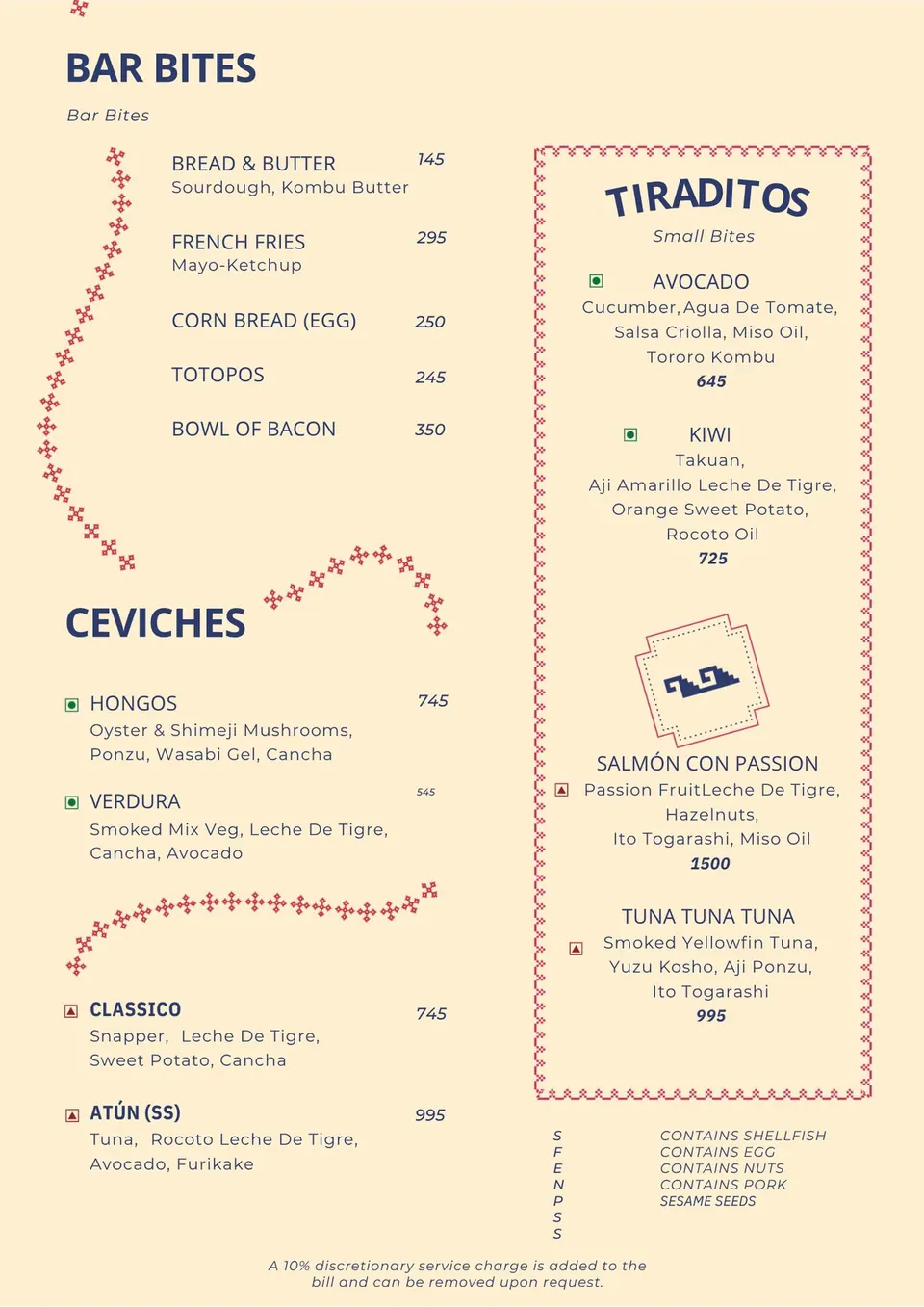 Bar Bites, Ceviches and Tiraditos